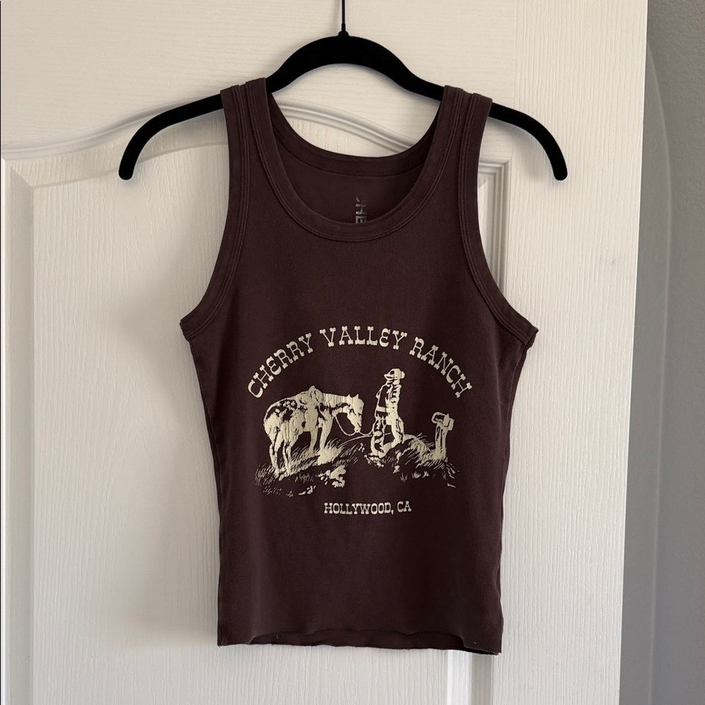 Cherry LA Brown Graphic Tank Top with Cream Print